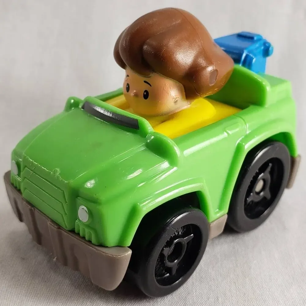 Little People Fisher-Price Brunette Girl Driving Green Tow Truck with Blue Hitch